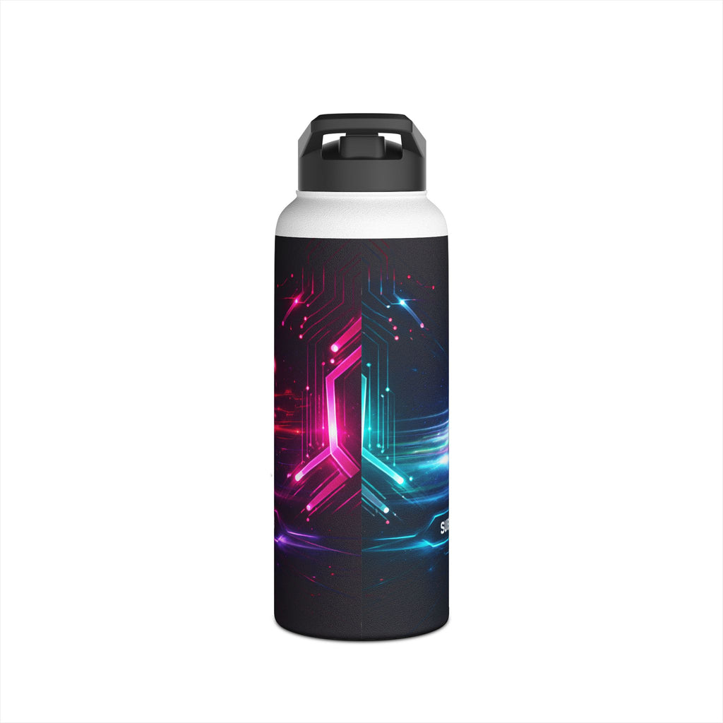 Tech Logo Stainless Steel Water Bottle — Neon Cyber Speed Graphic
