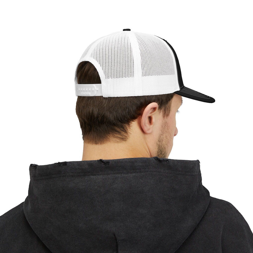 Fostech Embroidered Trucker Cap — Black & White Snapback Hat