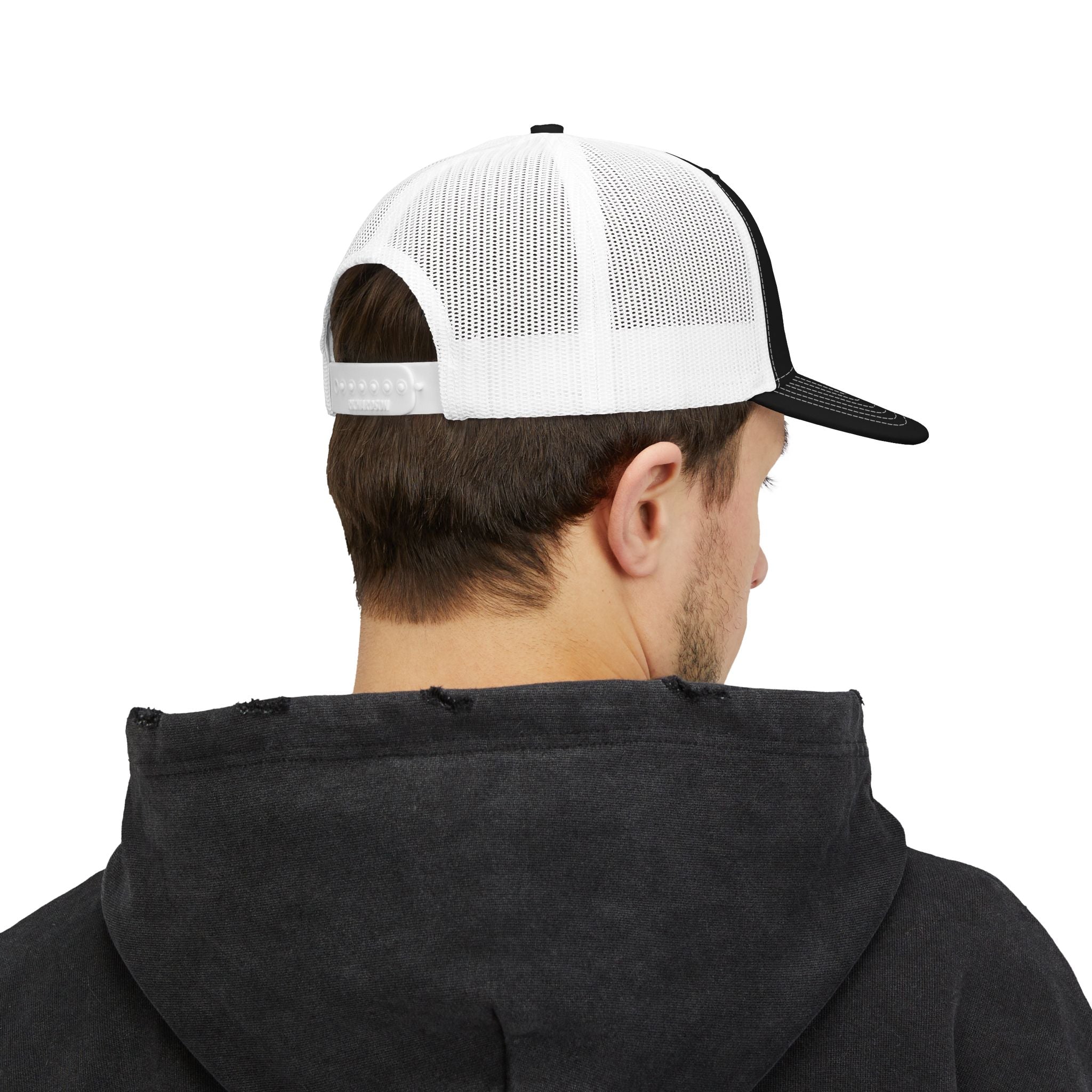 Fostech Embroidered Trucker Cap — Black & White Snapback Hat