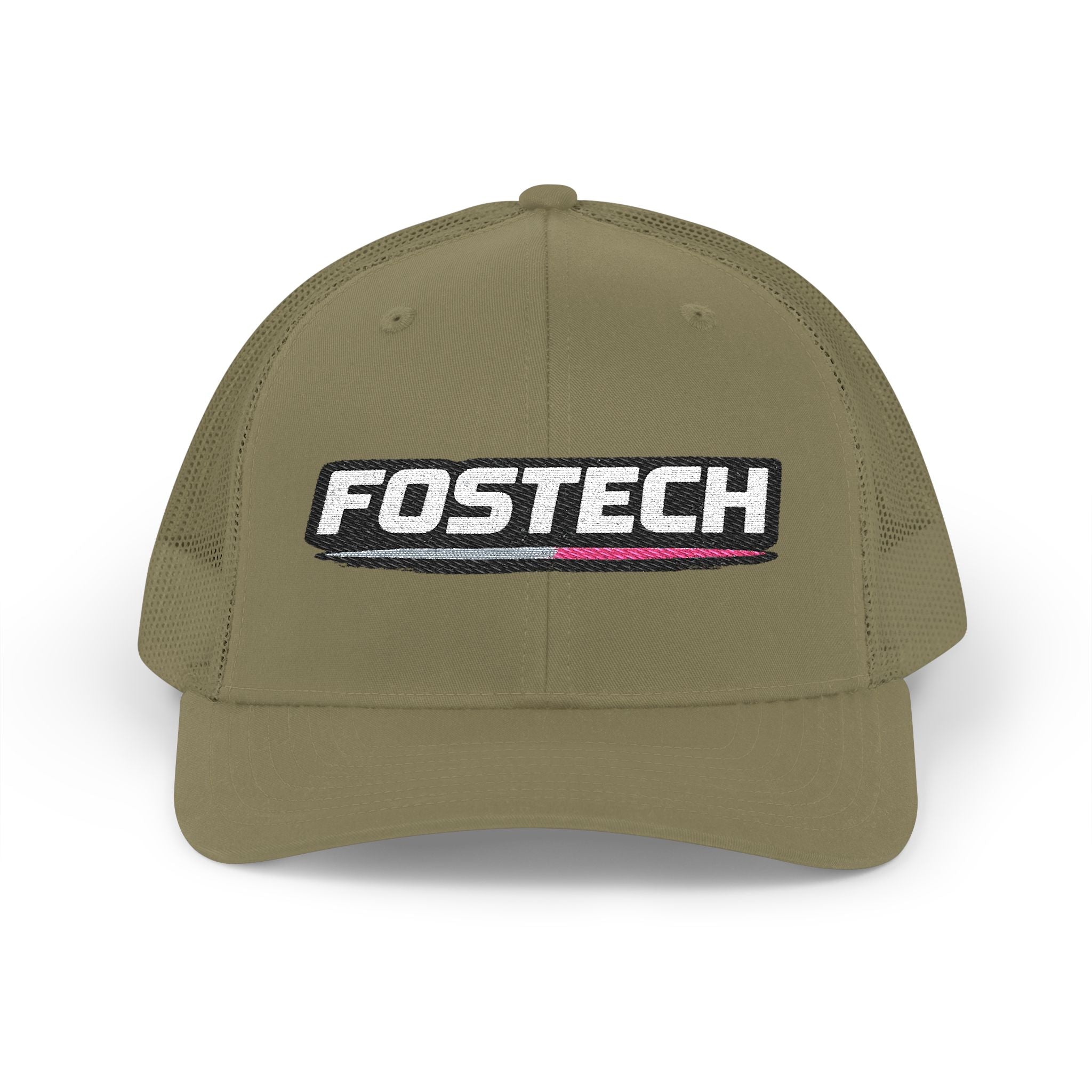 Fostech Embroidered Trucker Cap — Black & White Snapback Hat