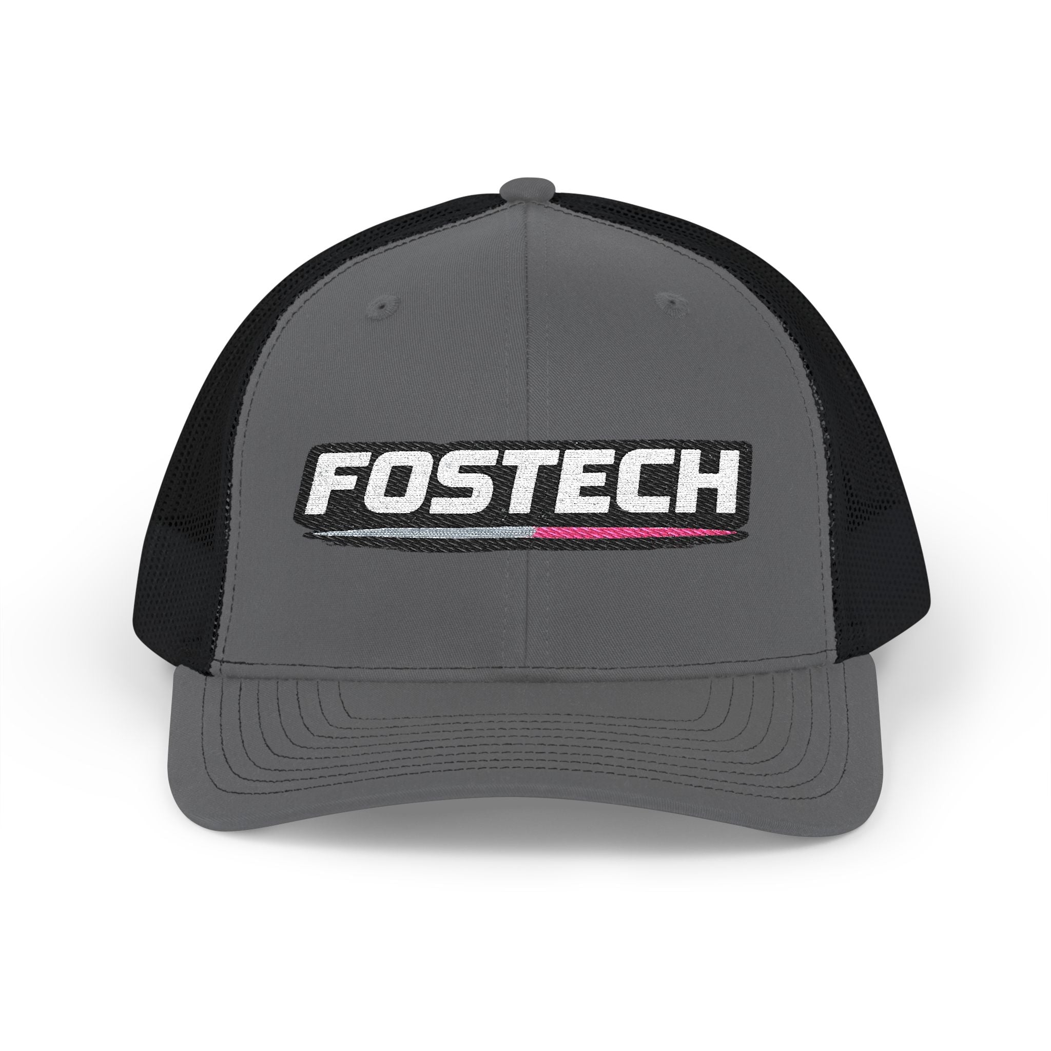 Fostech Embroidered Trucker Cap — Black & White Snapback Hat