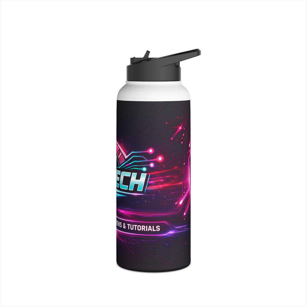Tech Logo Stainless Steel Water Bottle — Neon Cyber Speed Graphic
