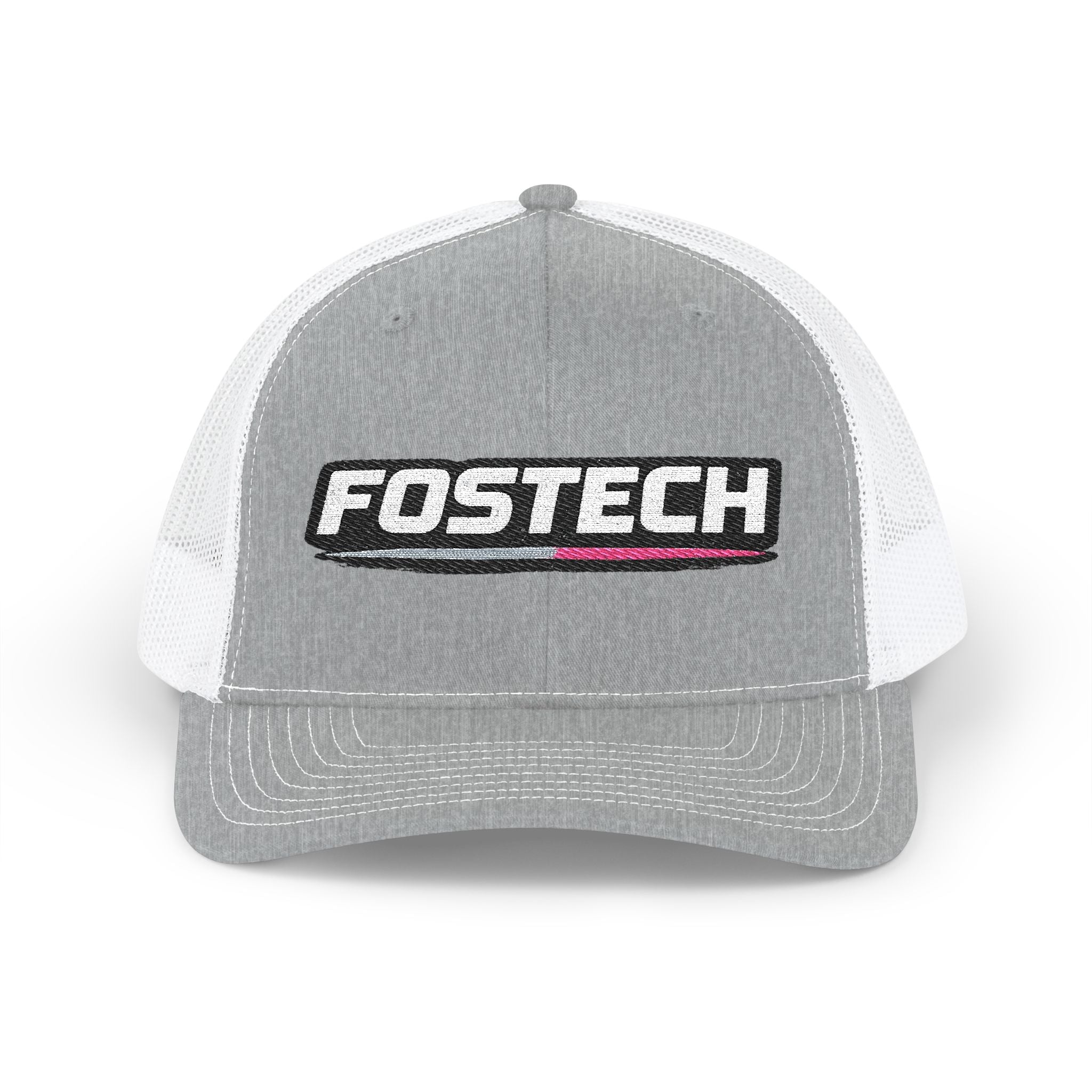 Fostech Embroidered Trucker Cap — Black & White Snapback Hat