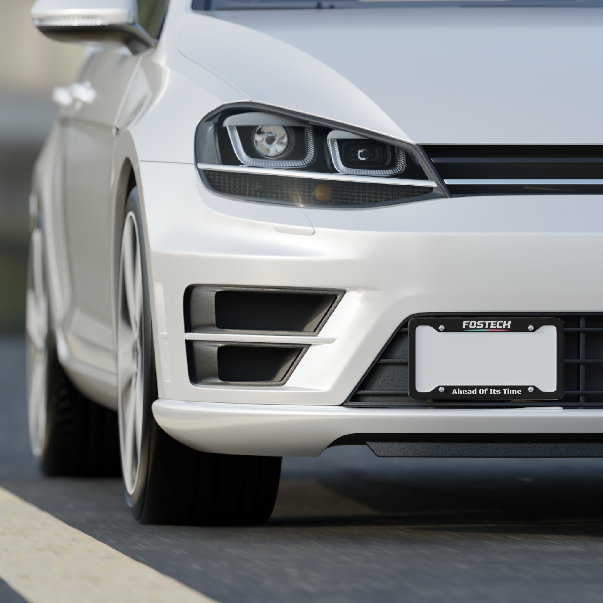 FOSTECH License Plate Frame — Racing Neon Logo Car Tag Border