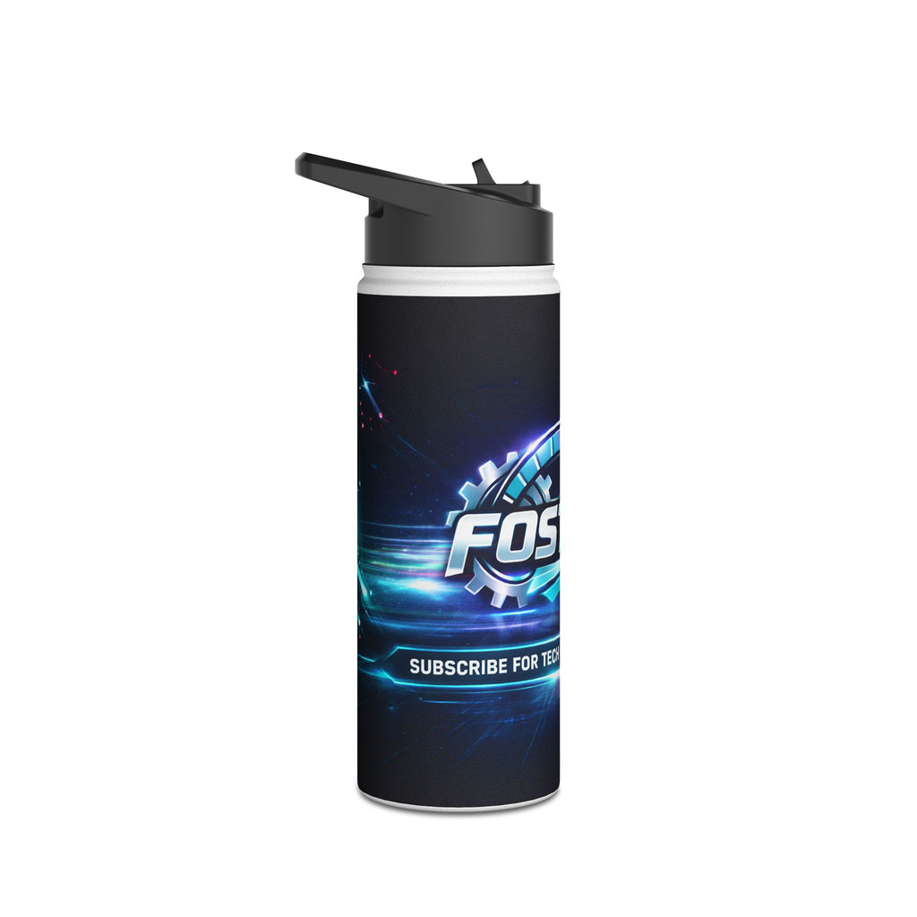 Tech Logo Stainless Steel Water Bottle — Neon Cyber Speed Graphic