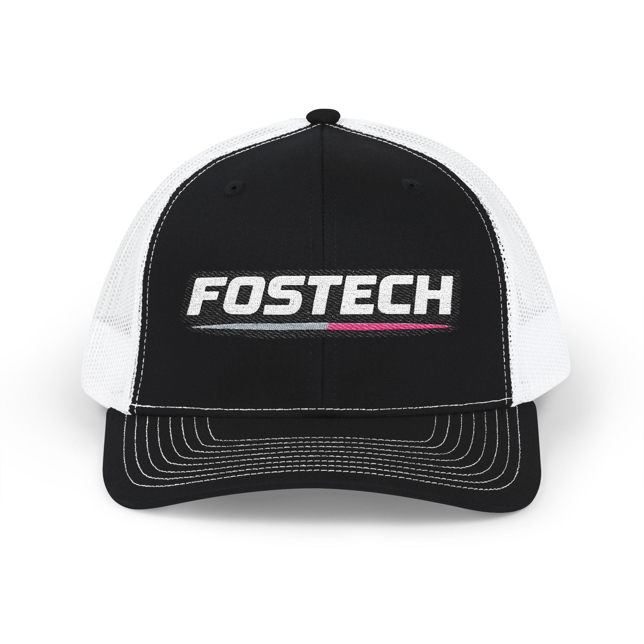 Fostech Embroidered Trucker Cap — Black & White Snapback Hat