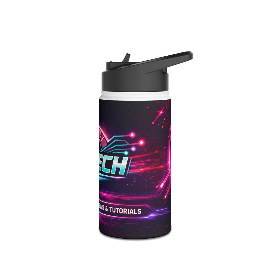 Tech Logo Stainless Steel Water Bottle — Neon Cyber Speed Graphic