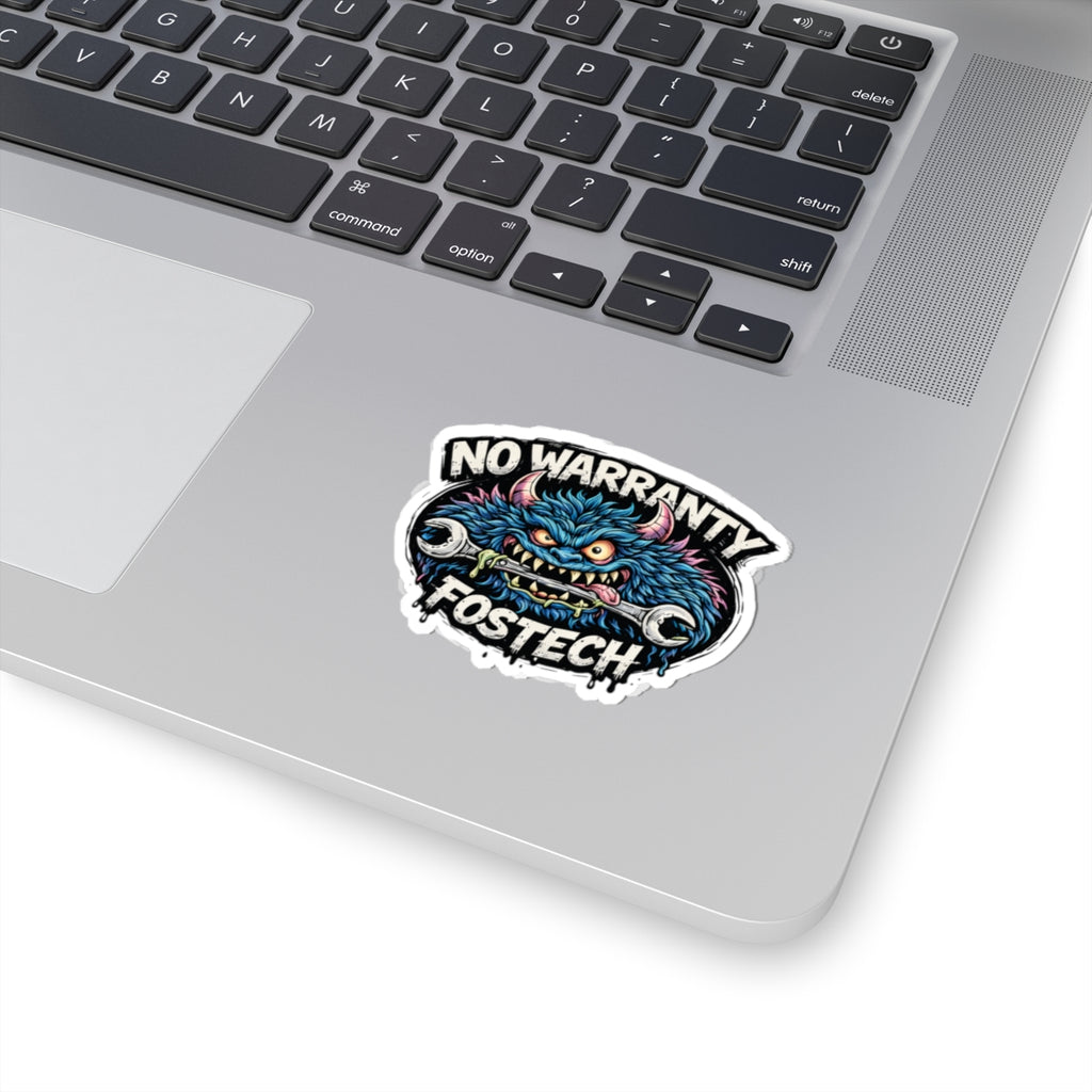 No Warranty Fostech Sticker — Mechanic Monster Kiss-Cut Decal for Laptops & Gear