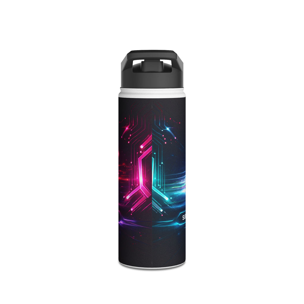 Tech Logo Stainless Steel Water Bottle — Neon Cyber Speed Graphic