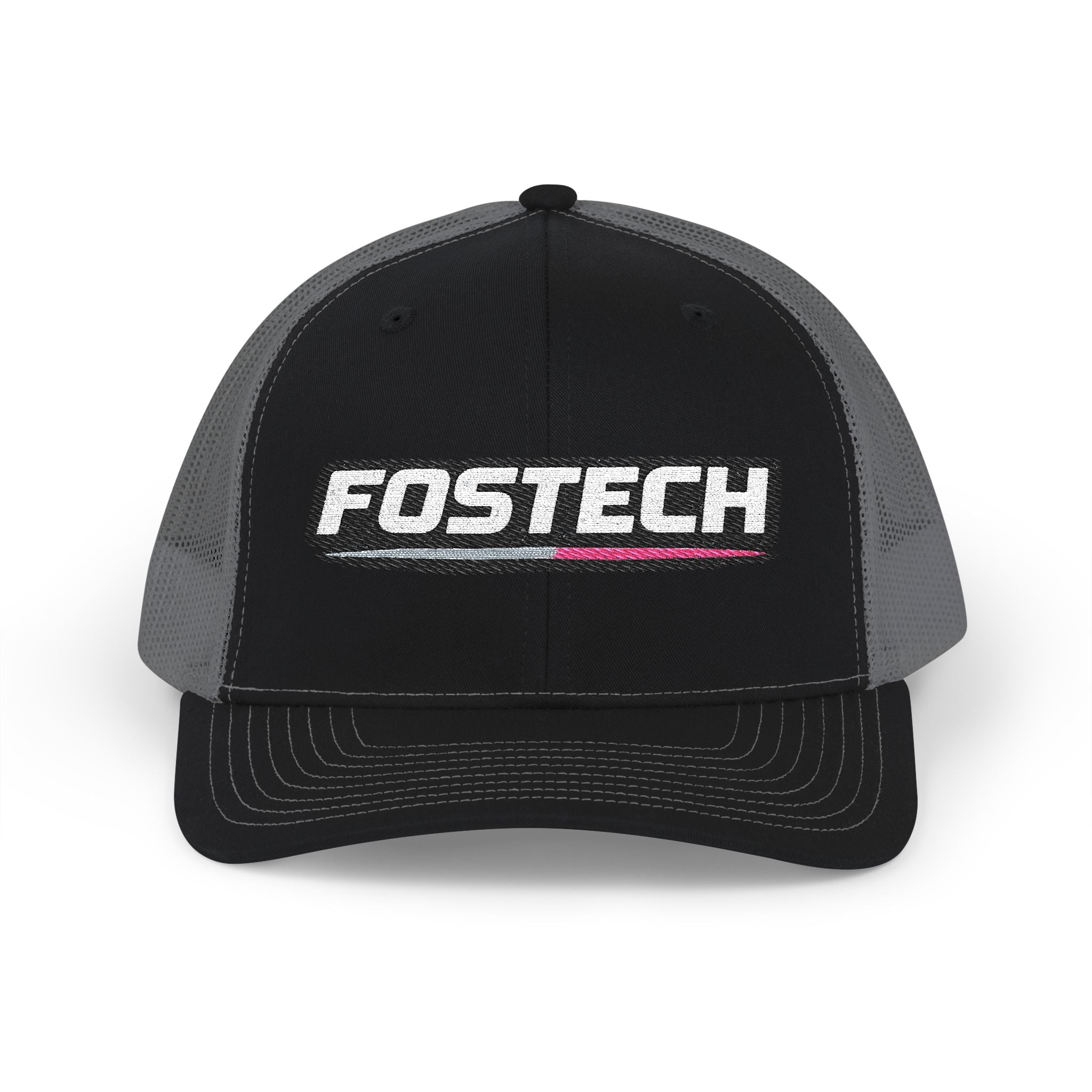 Fostech Embroidered Trucker Cap — Black & White Snapback Hat