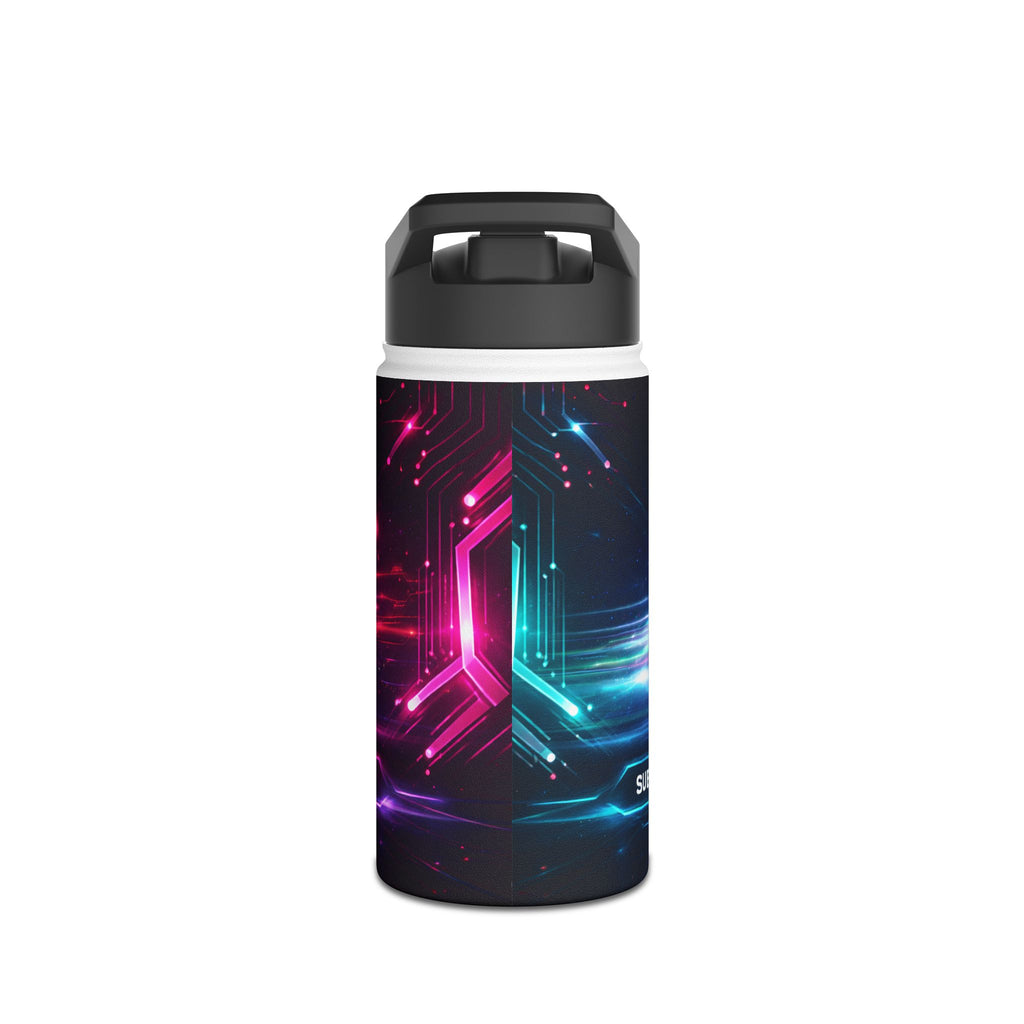 Tech Logo Stainless Steel Water Bottle — Neon Cyber Speed Graphic