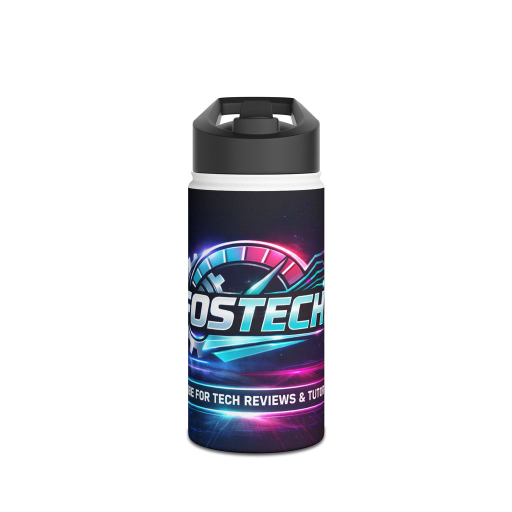Tech Logo Stainless Steel Water Bottle — Neon Cyber Speed Graphic