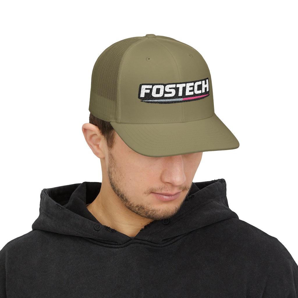 Fostech Embroidered Trucker Cap — Black & White Snapback Hat