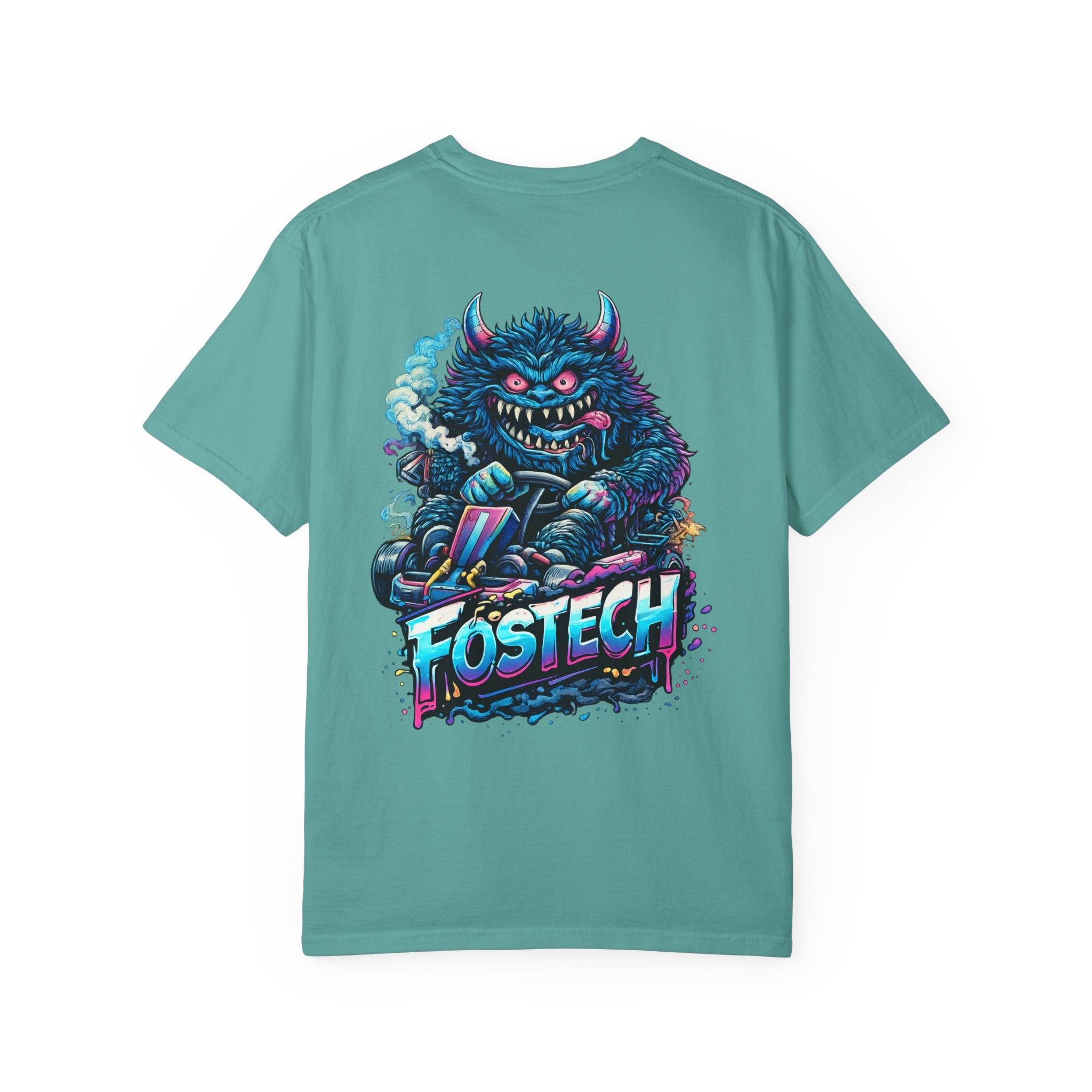 FOSTECH Monster Graphic T-Shirt — Retro Neon Skateboard Illustration