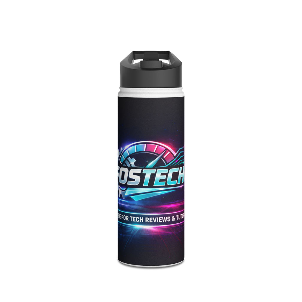 Tech Logo Stainless Steel Water Bottle — Neon Cyber Speed Graphic