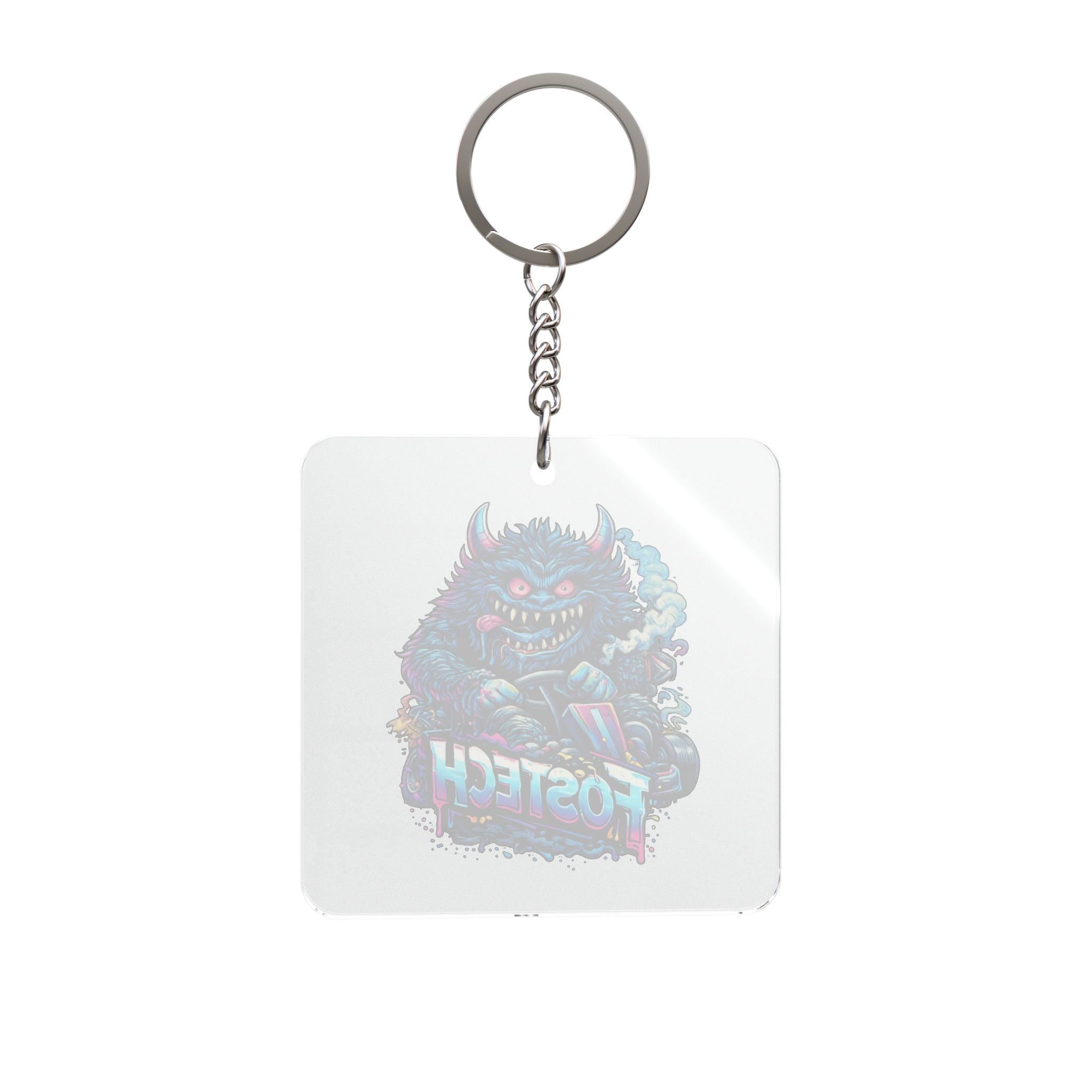 Square Keychain — Colorful Monster 'FOSTECH' Acrylic Keyring