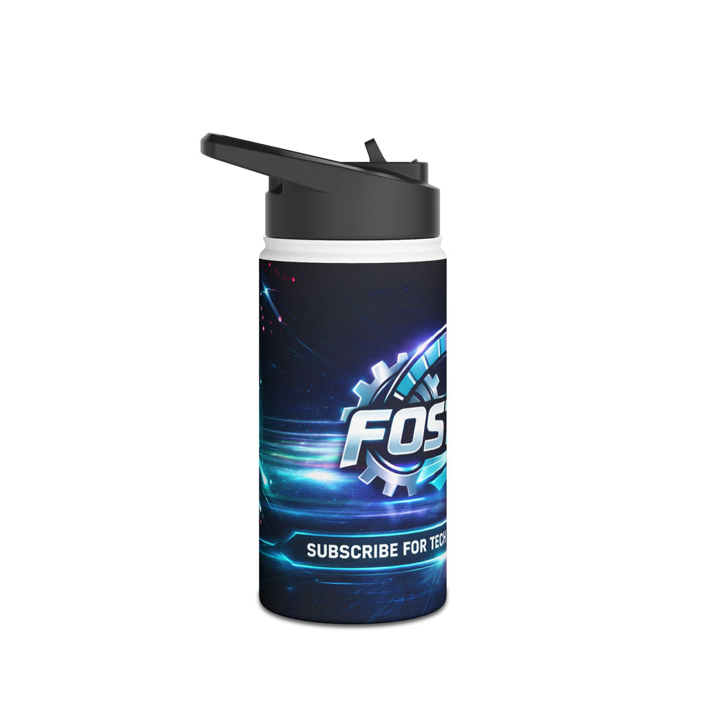 Tech Logo Stainless Steel Water Bottle — Neon Cyber Speed Graphic