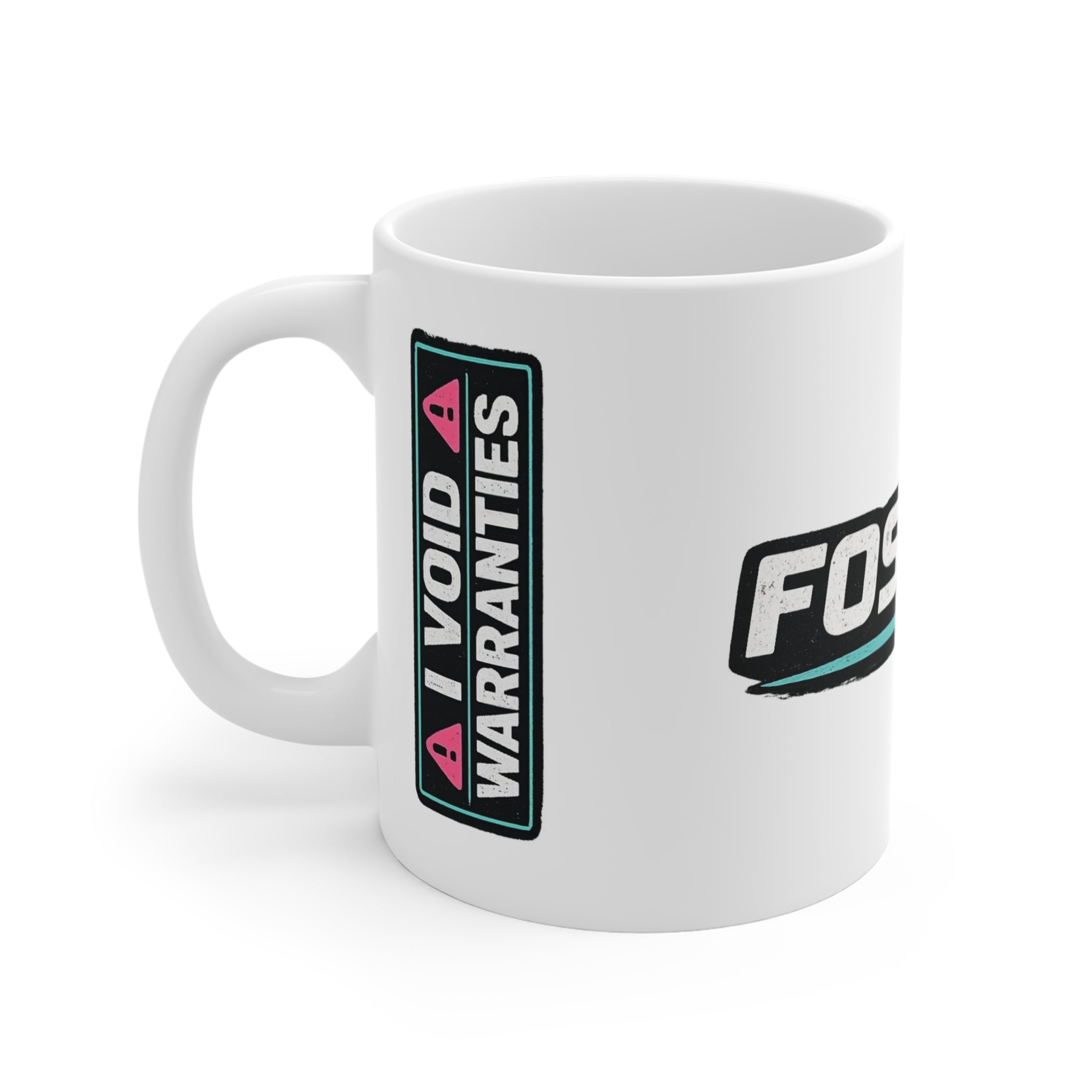 FOSTECH Logo 11oz Mug — 'Avoid Warranties' Retro Badge Coffee Cup